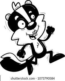 A cartoon illustration of a female skunk running.