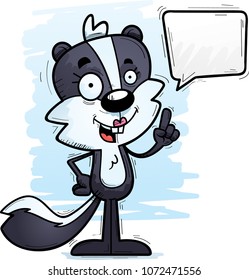 A cartoon illustration of a female skunk talking.