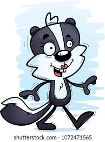 A cartoon illustration of a female skunk walking.