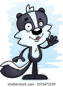 A cartoon illustration of a female skunk waving.