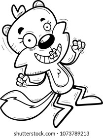 A cartoon illustration of a female squirrel jumping.