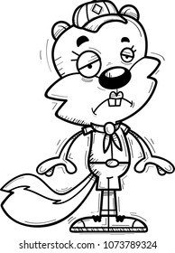 A cartoon illustration of a female squirrel scout looking sad.