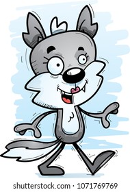 A cartoon illustration of a female wolf walking.