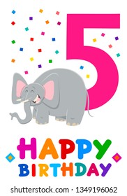 Cartoon Illustration of the Fifth Birthday Anniversary Greeting Card Design