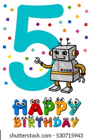 Cartoon Illustration of the Fifth Birthday Anniversary Greeting Card Design