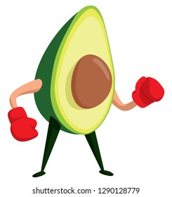 Cartoon illustration of fighting avocado wearing boxing gloves