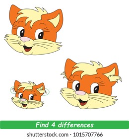 Cartoon Illustration To Find Differences Between Pictures Educational Kid Game With Face Cat