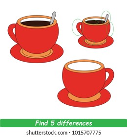 Cartoon Illustration To Find Differences Between Pictures Educational Kid Game With Red Cup