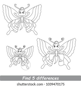 Cartoon Illustration To Find Differences Between Pictures Educational Kid Game With Butterfly