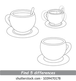 Cartoon Illustration To Find Differences Between Pictures Educational Kid Game With Tea Cup