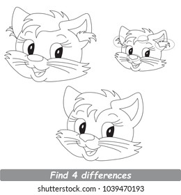 Cartoon Illustration To Find Differences Between Pictures Educational Kid Game With Kitten