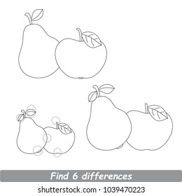 Cartoon Illustration To Find Differences Between Pictures Educational Kid Game With Pear and Apple