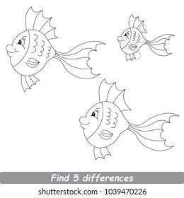 Cartoon Illustration To Find Differences Between Pictures Educational Kid Game With Fish