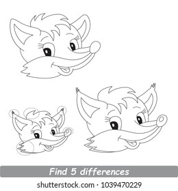 Cartoon Illustration To Find Differences Between Pictures Educational Kid Game With Fox Face