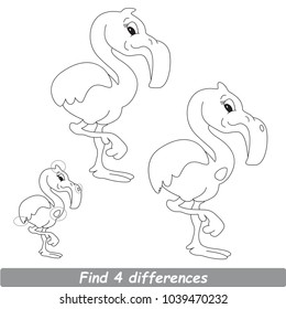 Cartoon Illustration To Find Differences Between Pictures Educational Kid Game With Flamingo