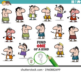 Cartoon illustration of find one of a kind picture educational task for children with funny men characters