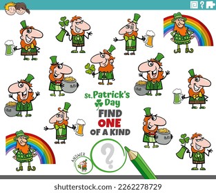 Cartoon illustration of find one of a kind picture educational game with Leprechaun characters on Saint Patrick Day