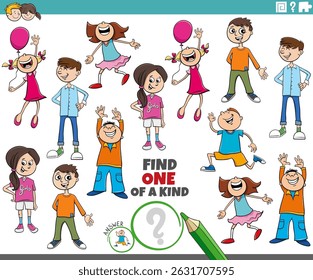 Ilustração de desenho animado de encontrar um de um tipo de quebra-cabeça de atividade de imagem com crianças e adolescentes personagens