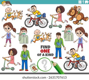Ilustração de desenhos animados de encontrar um de um tipo de quebra-cabeça de imagem com crianças e adolescentes personagens