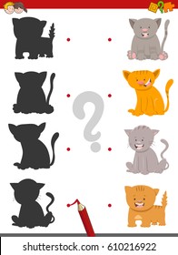 Cartoon Illustration of Find the Shadow Educational Activity Game for Children with Cats or Kittens Animal Characters