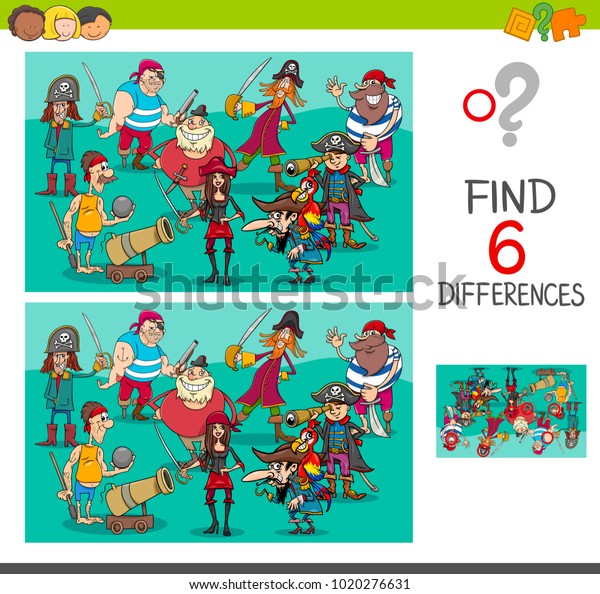 絵画の6つの違いを探し出すアニメイラスト ピレーツ ファンタジー キャラクターズ グループの子ども向け教育活動ゲーム のベクター画像素材 ロイヤリティフリー