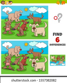 Cartoon Illustration of Finding Differences Between Pictures Educational Game for Children with Happy Dogs Pet Animal Characters