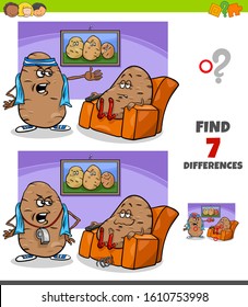 Cartoon Illustration Of Finding Differences Between Pictures Educational Game For Children With Couch Potato Proverb