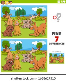 Cartoon Illustration of Finding Differences Between Pictures Educational Game for Children with Funny Dogs Group