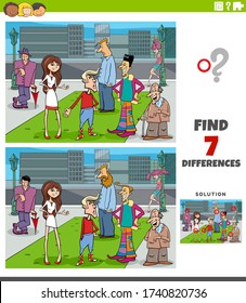 Cartoon Illustration Of Finding Differences Between Pictures Educational Task For Kids With People Group