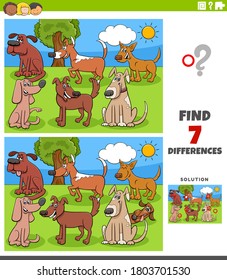 Cartoon Illustration of Finding Differences Between Pictures Educational Game for Children with Comic Dogs Group
