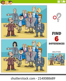 Cartoon illustration of finding the differences between pictures educational game for children with businessman characters group