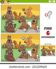Ilustración de dibujos animados encontrando diferencias entre imágenes actividad educativa con el grupo de personajes de animales de perros cómicos