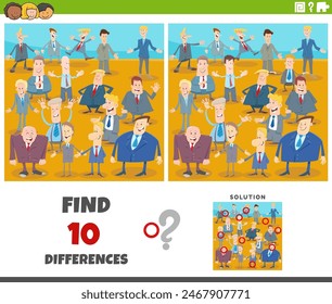Cartoon illustration of finding the differences between pictures educational game with people characters group