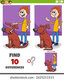 Ilustração de desenhos animados de encontrar as diferenças entre as fotos jogo de quebra-cabeça educacional com menino e seu cão