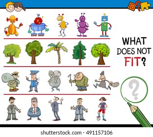 Cartoon Illustration of Finding Improper Item in the Row Educational Activity for Children