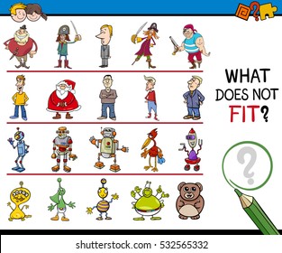 Cartoon Illustration of Finding Improper Picture in the Row Educational Activity for Children