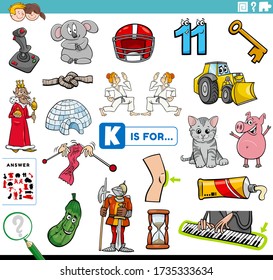 Cartoon Illustration of Finding Picture Starting with Letter I Educational Task Worksheet for Children with Objects and Characters