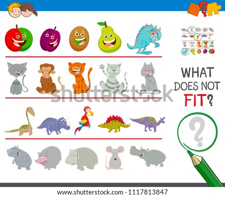 Cartoon Illustration of Finding Picture that does not Fit in a Row Activity Game for Children