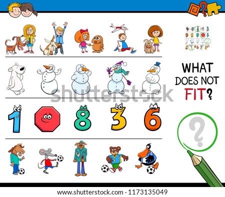 Cartoon Illustration of Finding Picture that does not Fit in a Row Educational Game with Comic Characters