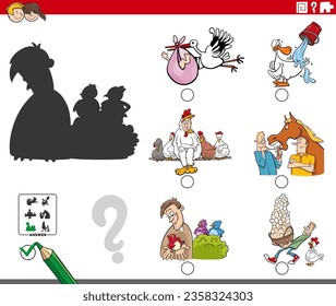 Cartoon illustration of finding the right picture to the shadow educational game with comic concepts