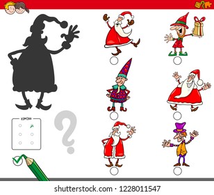 Cartoon Illustration of Finding the Right Shadow Educational Activity for Children with Christmas Characters