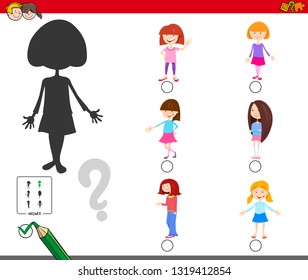 Cartoon Illustration of Finding the Right Shadow Educational Game for Children with Kid Girl Characters