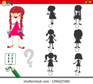 Cartoon Illustration of Finding the Right Shadow Educational Game for Children with Kid Girl Character