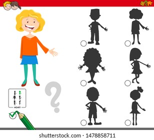 Cartoon Illustration of Finding the Right Shadow Educational Game for Children with Girl Characters