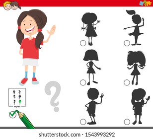 Cartoon Illustration of Finding the Right Shadow Educational Game for Children with Cute Girl Character