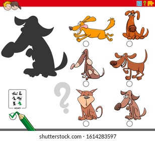 Cartoon Illustration of Finding the Right Shadow Educational Game for Children with Dog Characters