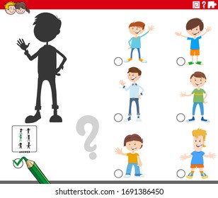 Cartoon Illustration of Finding the Right Shadow Educational Game for Children with Kid Boys Characters