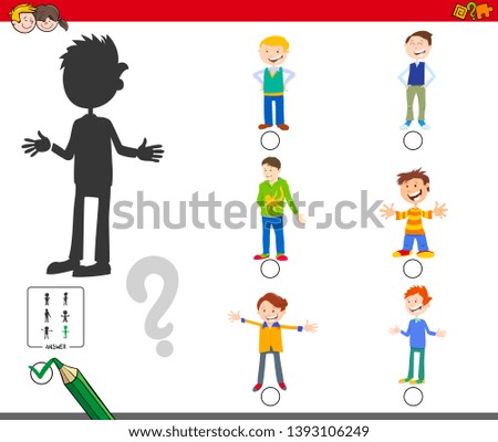 Cartoon Illustration of Finding the Right Shadow Educational Game for Children with Kid Boy Characters