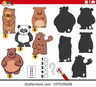 Cartoon illustration of finding the right shadows to the pictures educational game for children with bears animal characters