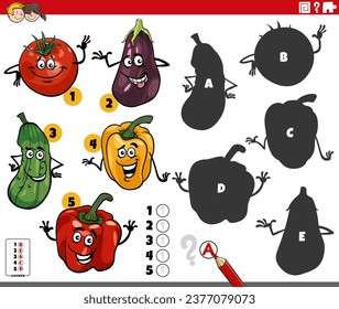 Ilustración de caricatura de encontrar las sombras correctas en el juego educativo de las imágenes con personajes de humoristas humorísticos y humorísticos